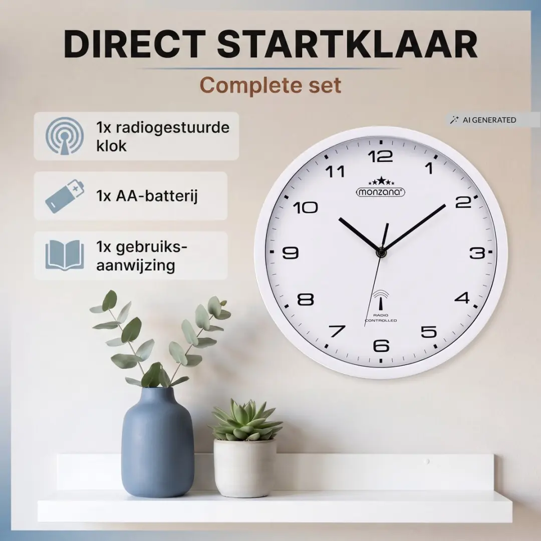 Monzana Wandklok Radiogestuurd Ø31cm - Wit