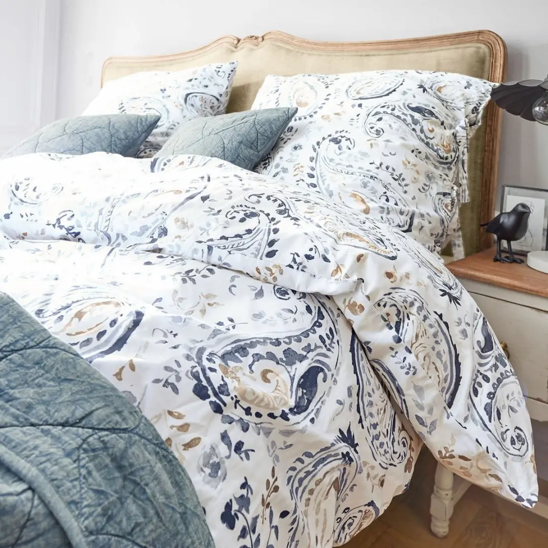 Loberon Le Perron Beddengoedset - Eenpersoons - Blauw/Crème - afbeelding 3 van 6