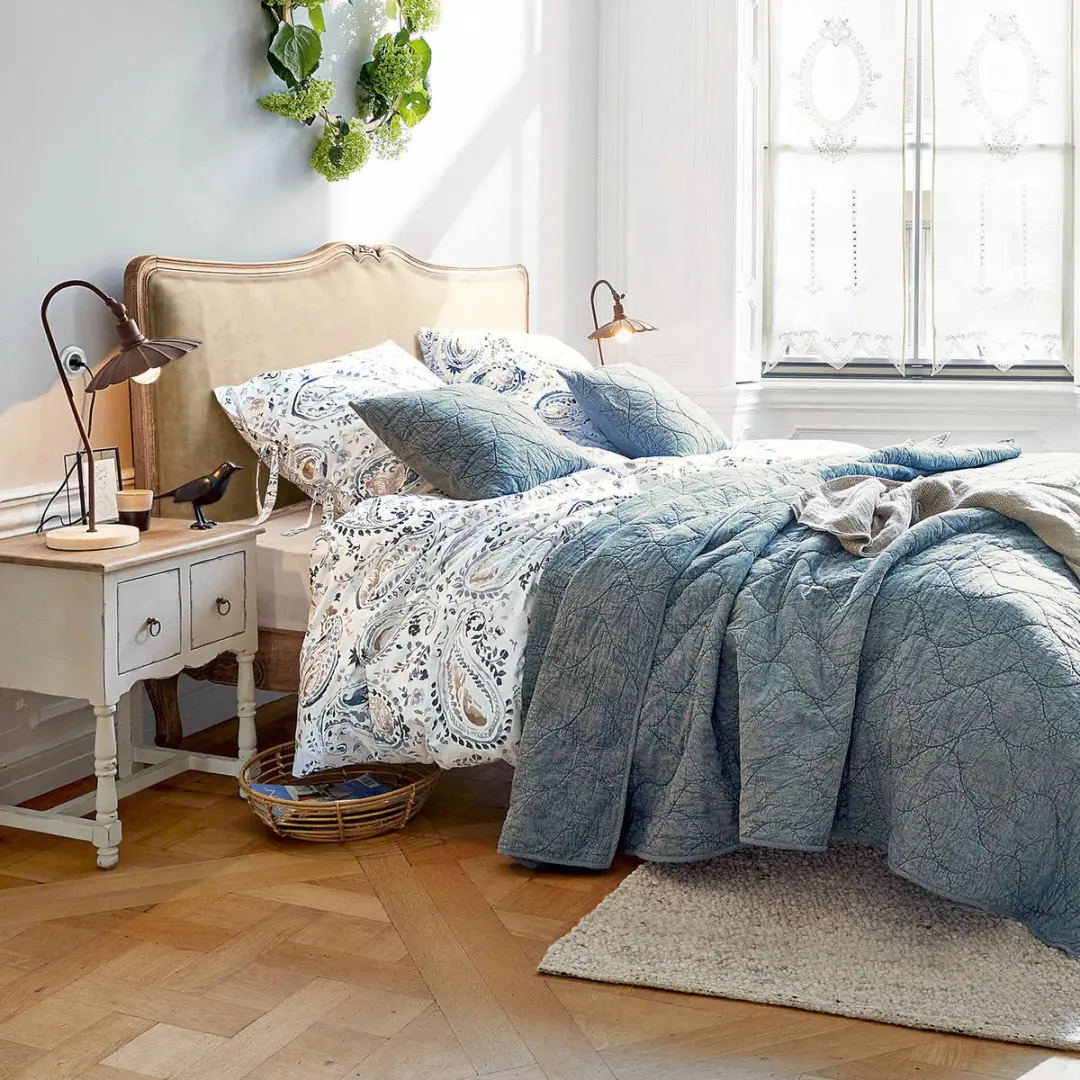 Loberon Le Perron Beddengoedset - Eenpersoons - Blauw/Crème - afbeelding 6 van 6