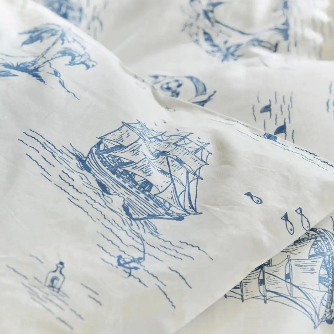 Loberon Douxie Bedgoed Eenpersoons - crème/blauw - afbeelding 4 van 5