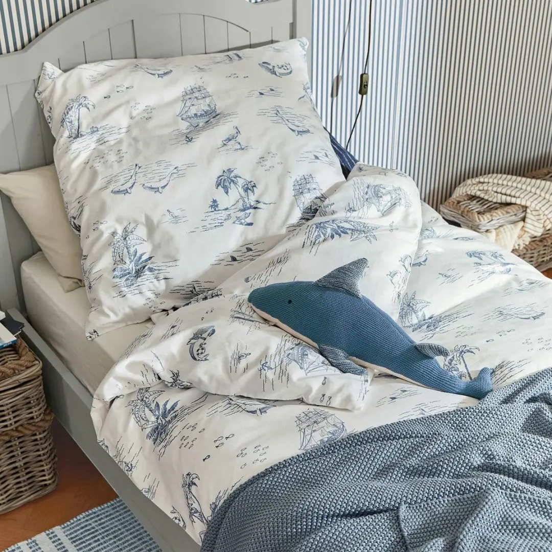 Loberon Douxie Bedgoed Eenpersoons - crème/blauw - afbeelding 3 van 5
