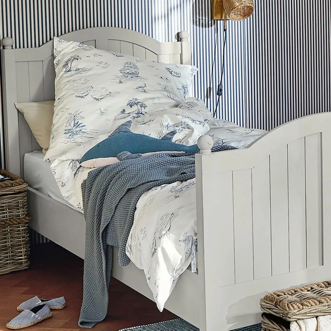 Loberon Douxie Bedgoed Eenpersoons - crème/blauw - afbeelding 2 van 5