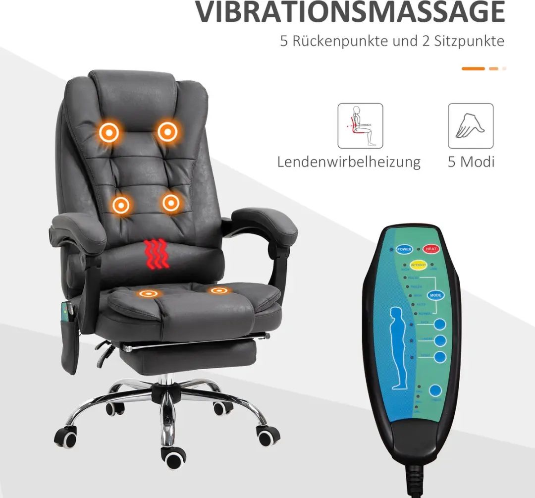 Vinsetto Massagebureau Stoel - 65x70cm - 111-119cm - Donkergrijs - afbeelding 5 van 6