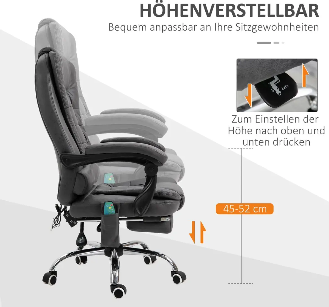 Vinsetto Massagebureau Stoel - 65x70cm - 111-119cm - Donkergrijs - afbeelding 4 van 6