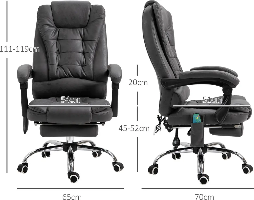 Vinsetto Massagebureau Stoel - 65x70cm - 111-119cm - Donkergrijs - afbeelding 6 van 6