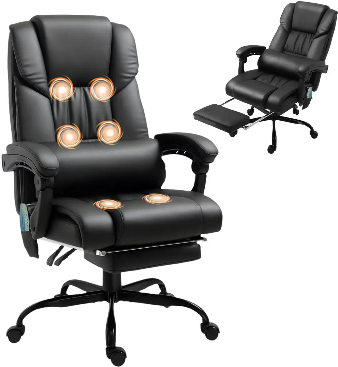 Vinsetto Massage Bureaustoel-Kunstleer-75L x 66B x 112-122H cm-Zwart