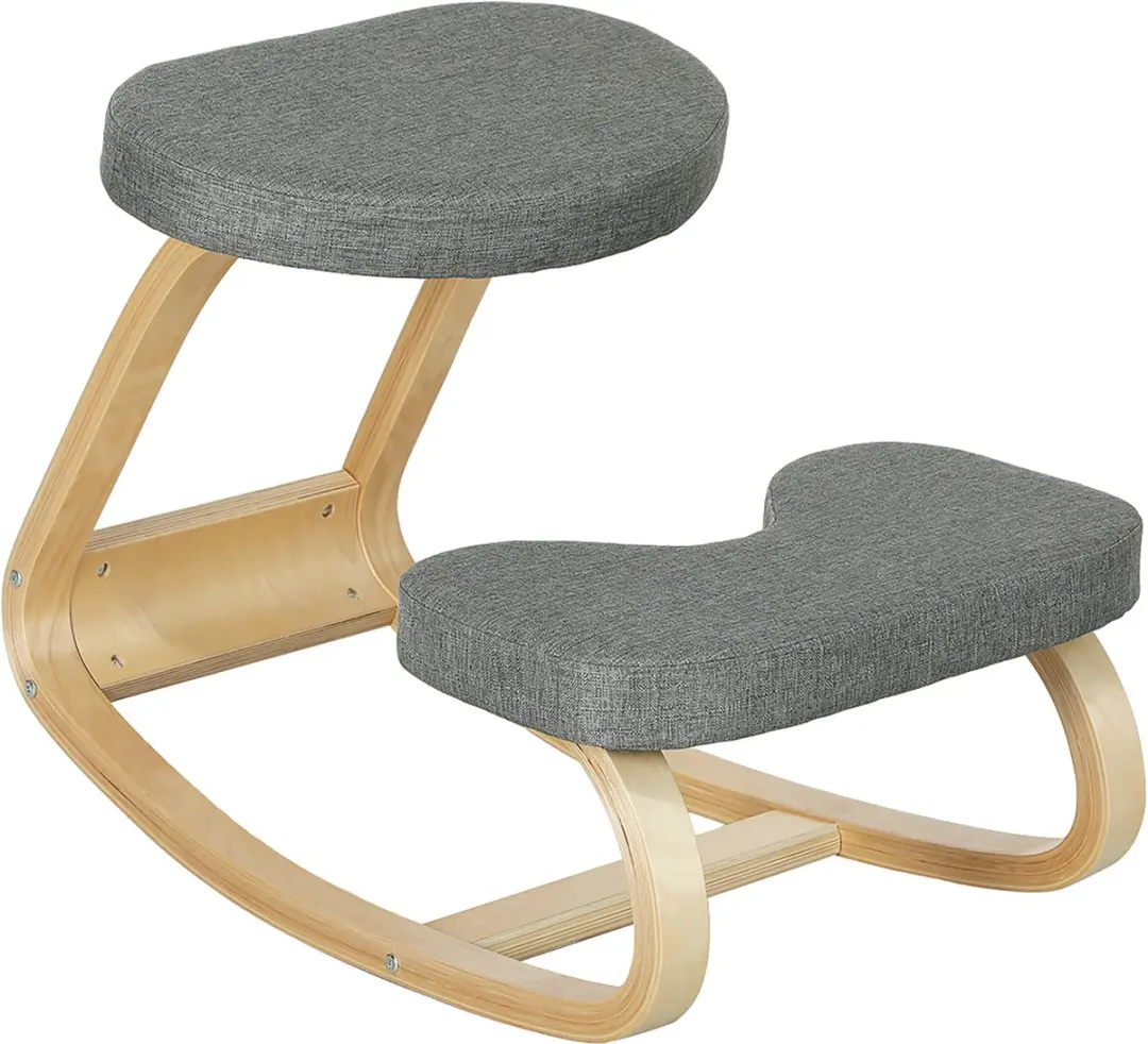HOMCOM Kneeling Chair-Birkenholz, Polyester-73L x 50B x 55H cm-Grau