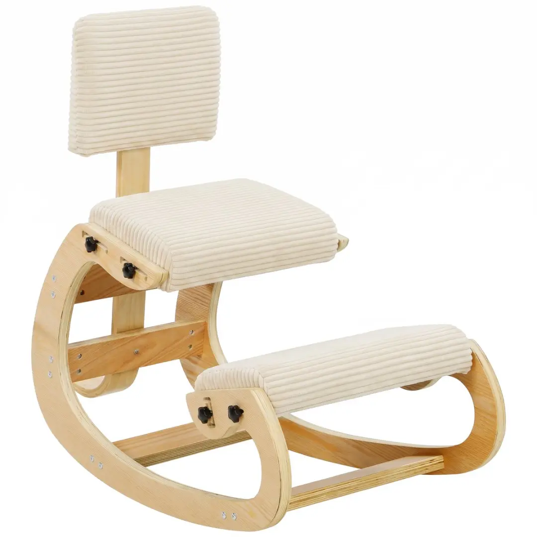 HOMCOM Kneeling Chair-Cord, Birken-Sperrholz-54 x 98 x 86 cm-Cremeweiß
