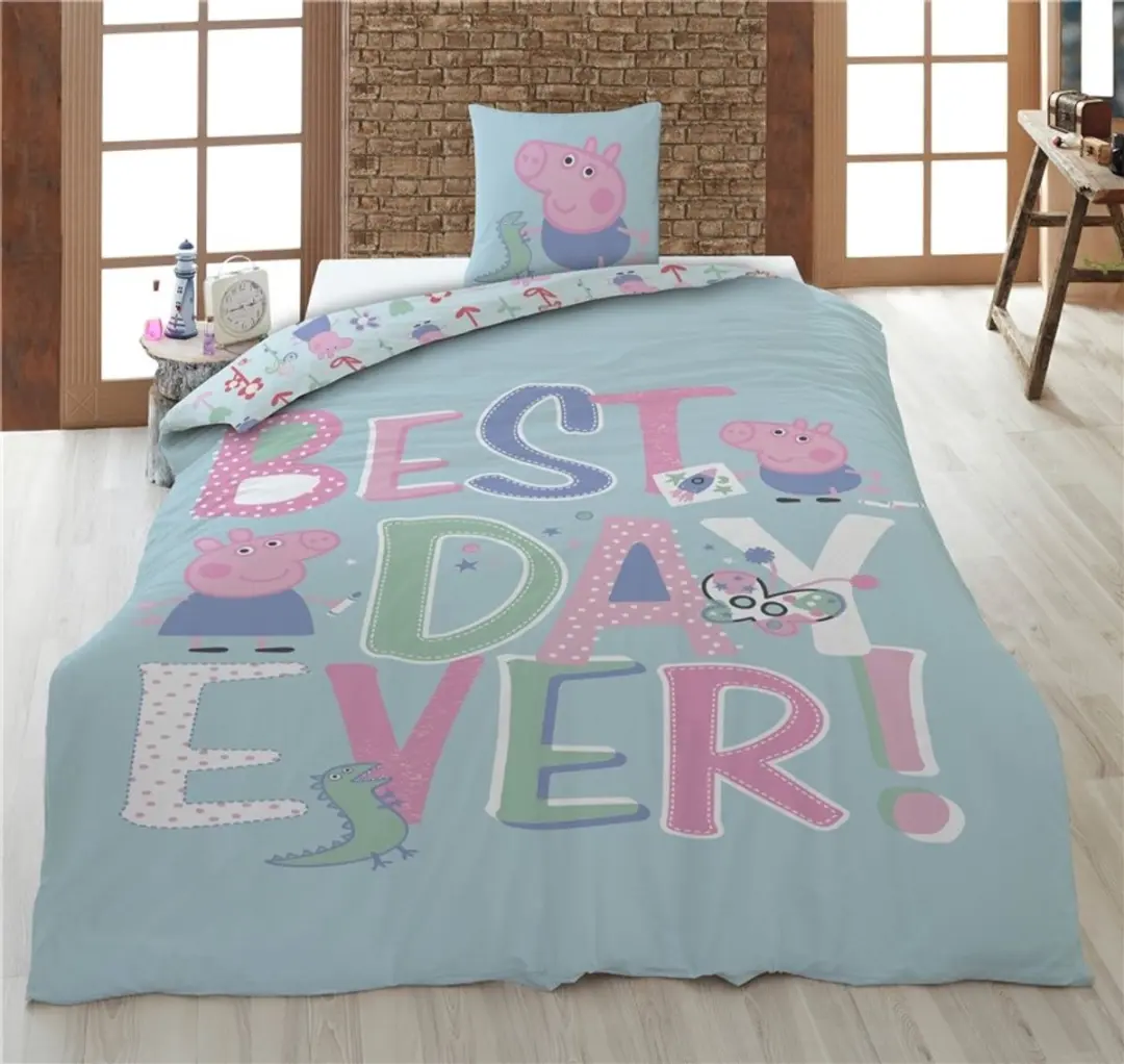Peppa Pig Dekbedovertrek Best Day - 140x200cm + 63x63cm - Blauw - afbeelding 2 van 6