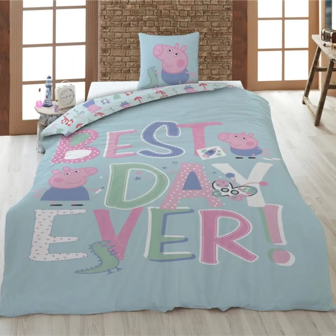Peppa Pig Dekbedovertrek Best Day - 140x200cm + 63x63cm - Blauw - afbeelding 6 van 6