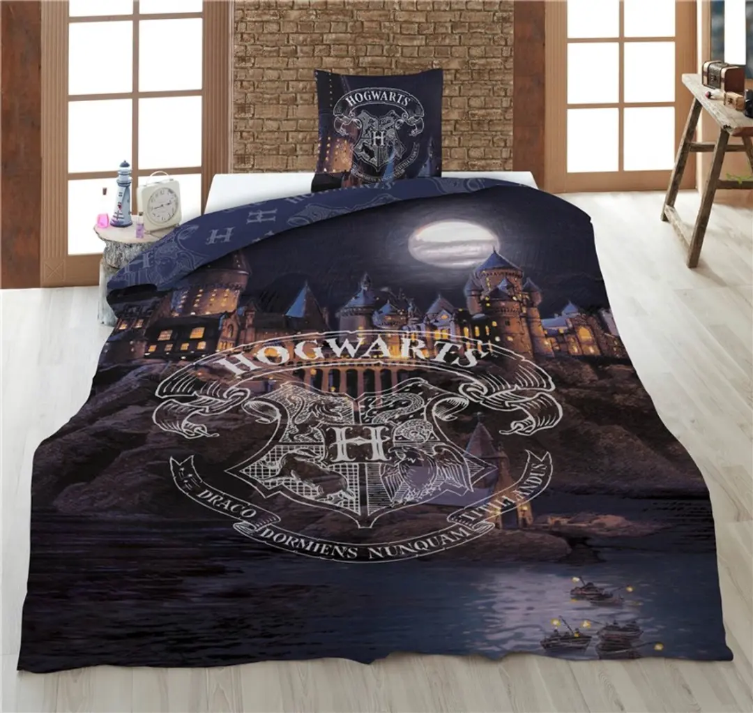 Harry Potter Dekbedovertrek Zweinstein bij Nacht - 140x200cm - Blauw - afbeelding 4 van 4