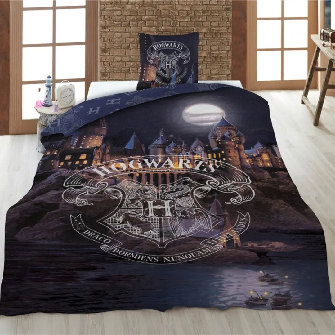 Harry Potter Dekbedovertrek Zweinstein bij Nacht - 140x200cm - Blauw - afbeelding 3 van 4