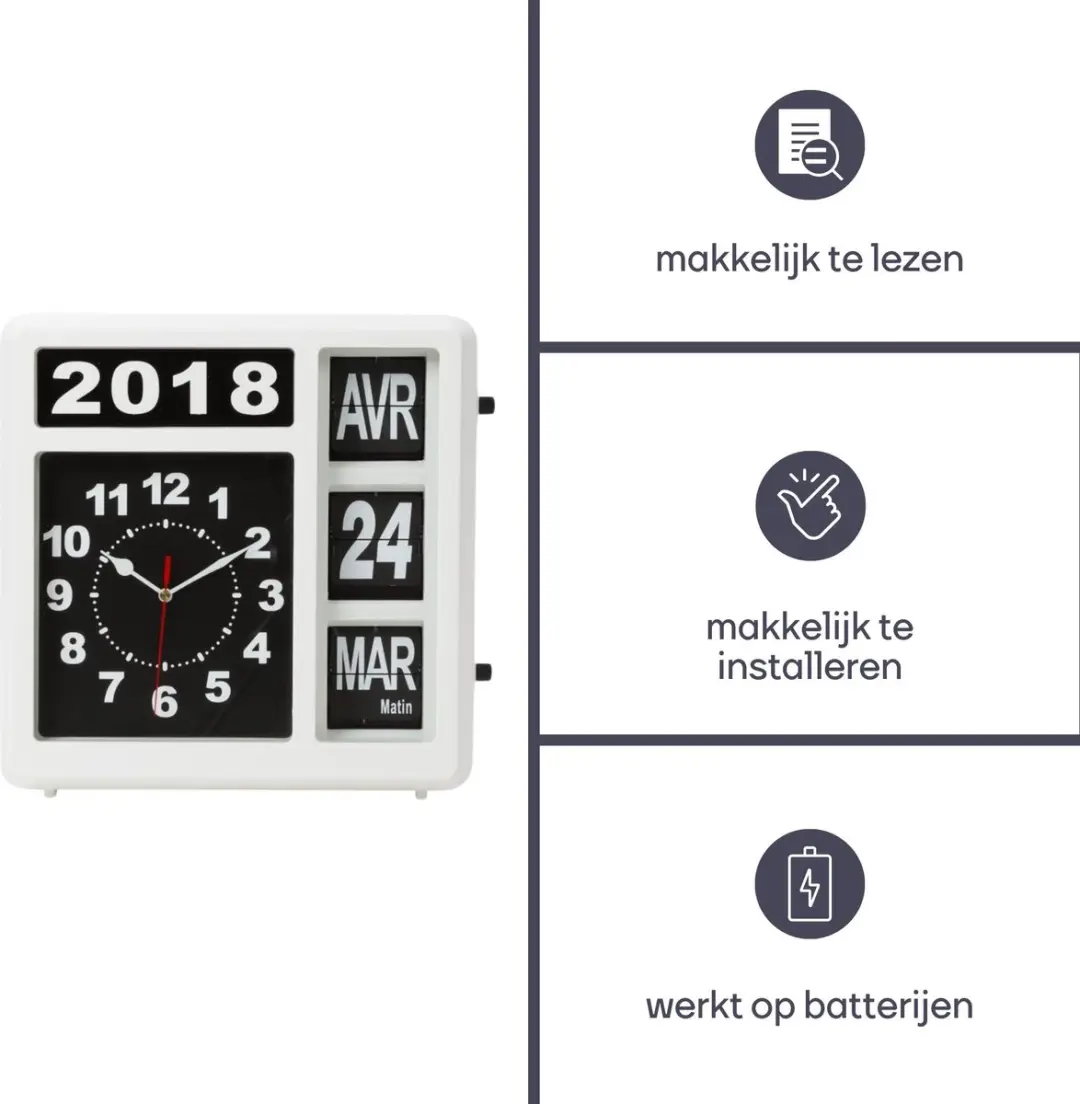 Perel Analoge Kalenderklok 31x31cm - Groot Flip-over Display - Frans Dag/Datum - afbeelding 5 van 6