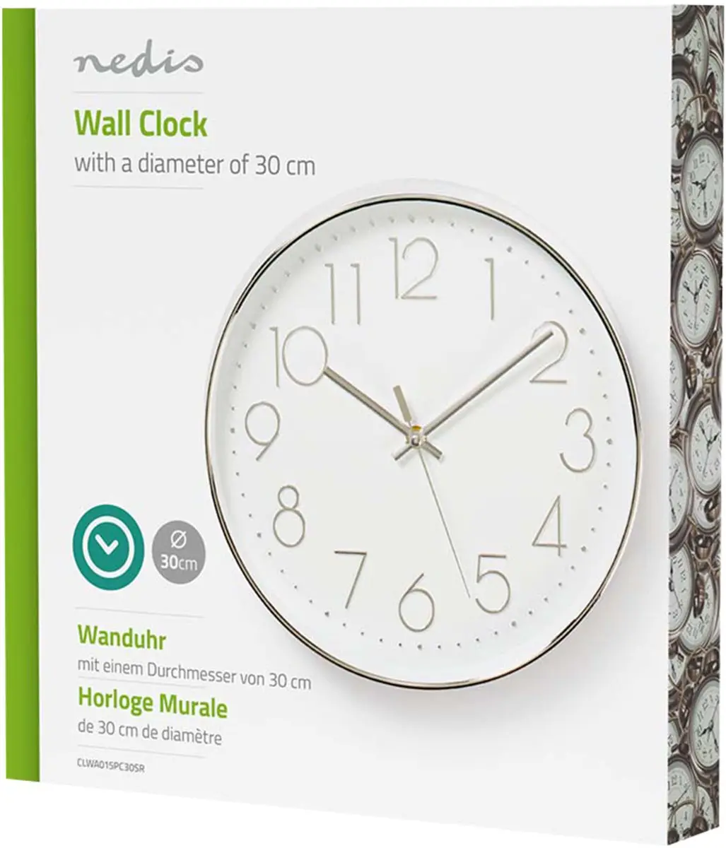 Nedis Wandklok 30cm - Wit/Zilver - afbeelding 6 van 6
