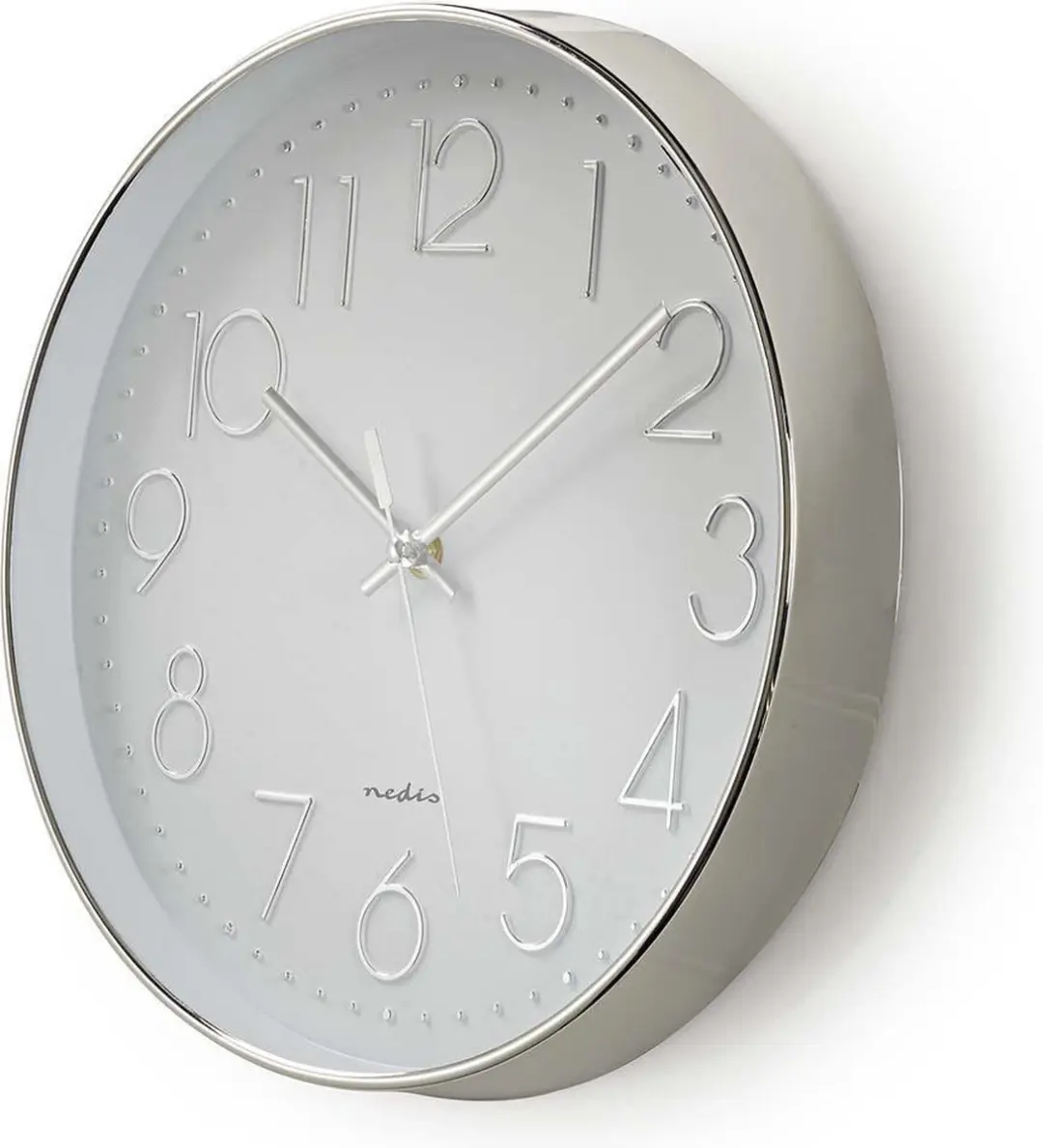 Nedis Wandklok 30cm - Wit/Zilver - afbeelding 2 van 6