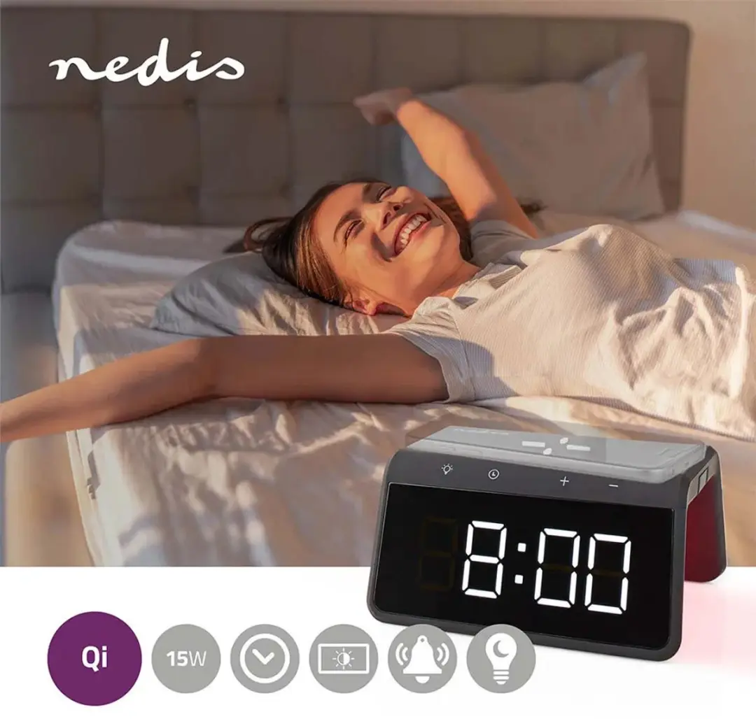 Nedis Digitale Wekker met Draadloze Oplader - Zwart - afbeelding 4 van 6
