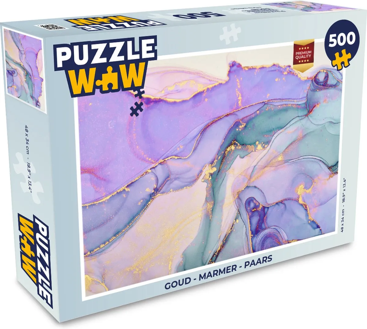 PuzzleWow Legpuzzel 500 Stuks - Goud Marmerprint Paars