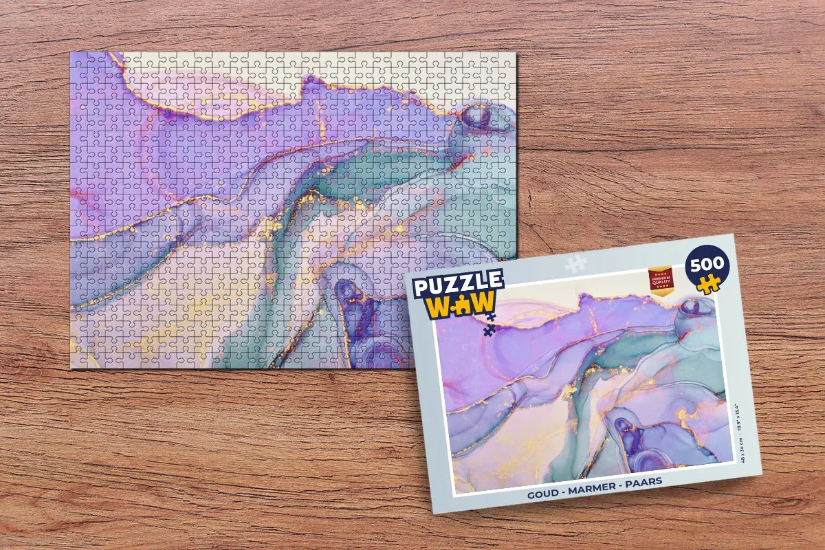 PuzzleWow Legpuzzel 500 Stuks - Goud Marmerprint Paars
