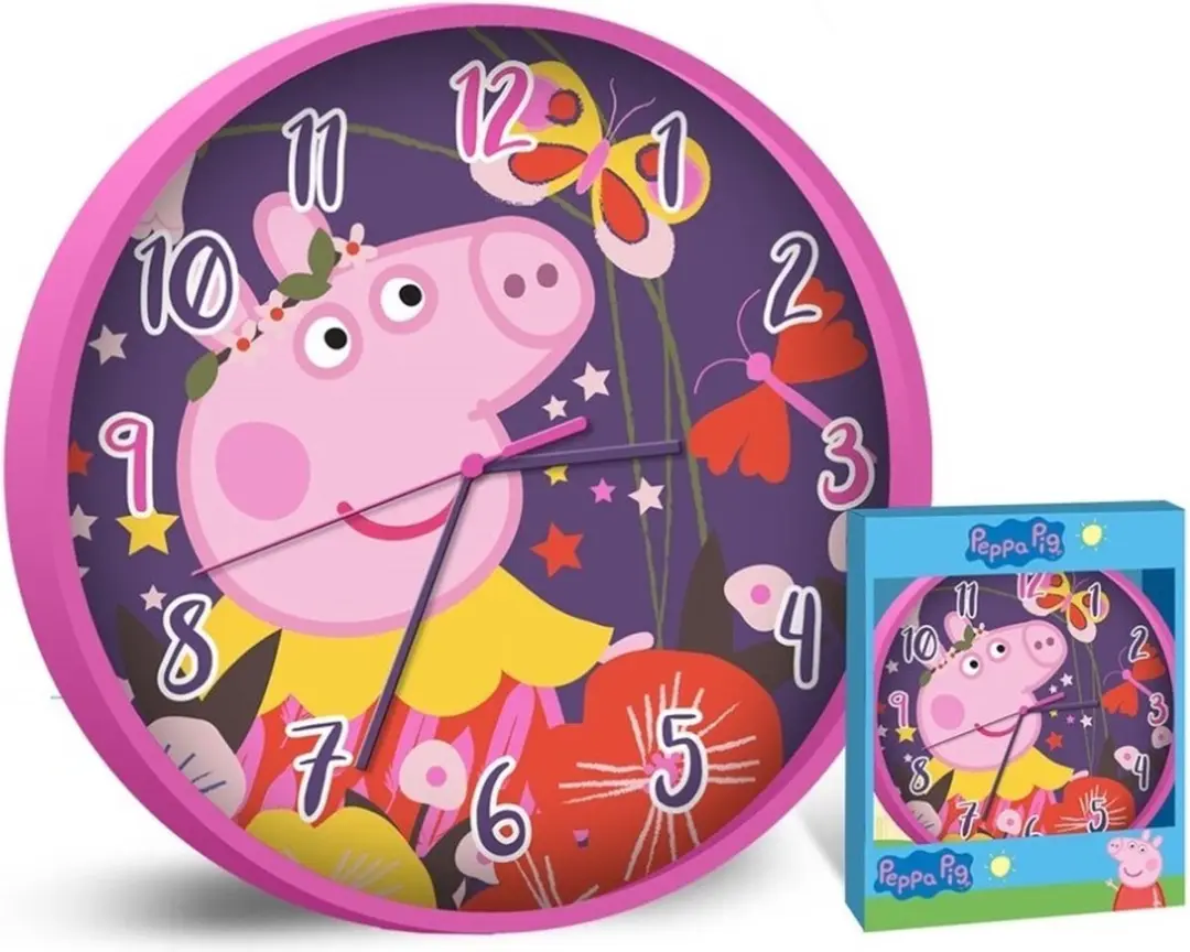 Nickelodeon Peppa Pig Wandklok 25cm - Roze/Paars - afbeelding 3 van 3