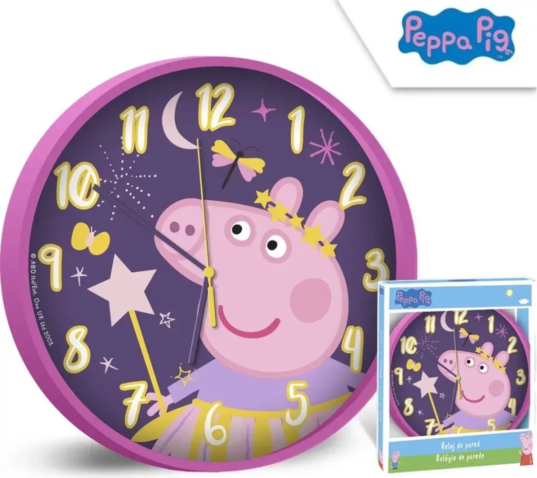 Nickelodeon Peppa Pig Wandklok 25cm - Roze/Paars - afbeelding 2 van 3