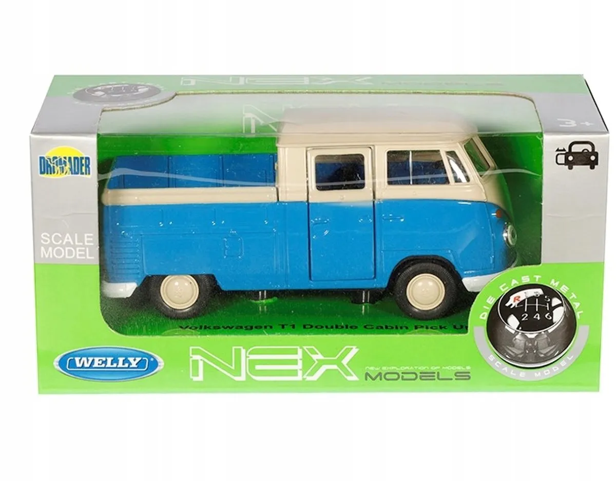 Volkswagen T1 Dubbel Cabine Pick-Up Modelauto 1:34 - Blauw/Crème - afbeelding 4 van 5