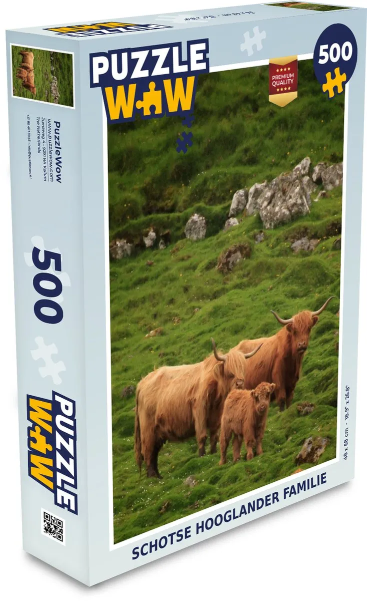 PuzzleWow Schotse Hooglander Familie Legpuzzel 500 Stuks - Multicolor