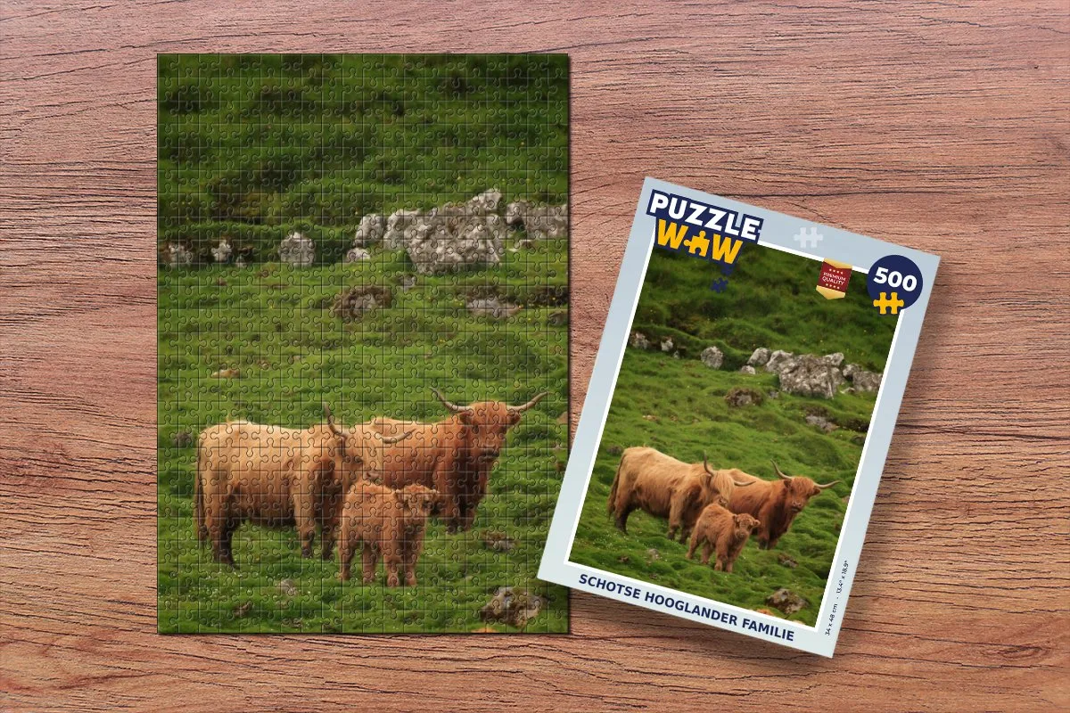 PuzzleWow Schotse Hooglander Familie Legpuzzel 500 Stuks - Multicolor