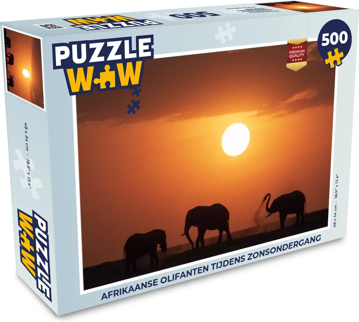 PuzzleWow Afrikaanse Olifanten Zonsondergang Legpuzzel 500 Stuks