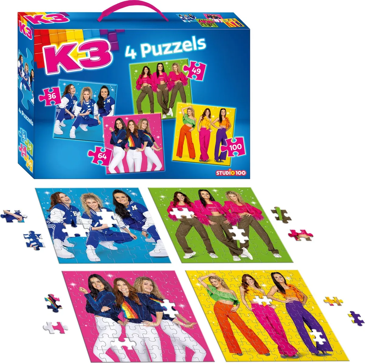 K3 Sterretjes 4-in-1 Puzzel - 36/49/64 Stukjes - Multicolor