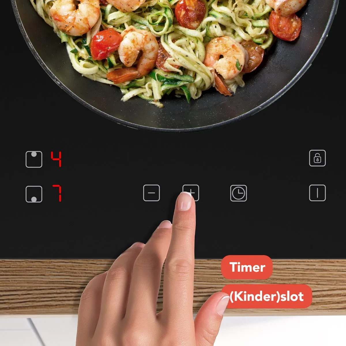 KitchenBrothers Inductie Kookplaat - Inbouw Inductieplaat - 30 cm - 2 Zones - 1x Flexzone - 1 Fase - Tot 3300W - Zwart