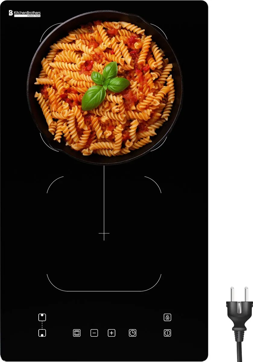 KitchenBrothers Inductie Kookplaat - Inbouw Inductieplaat - 30 cm - 2 Zones - 1x Flexzone - 1 Fase - Tot 3300W - Zwart