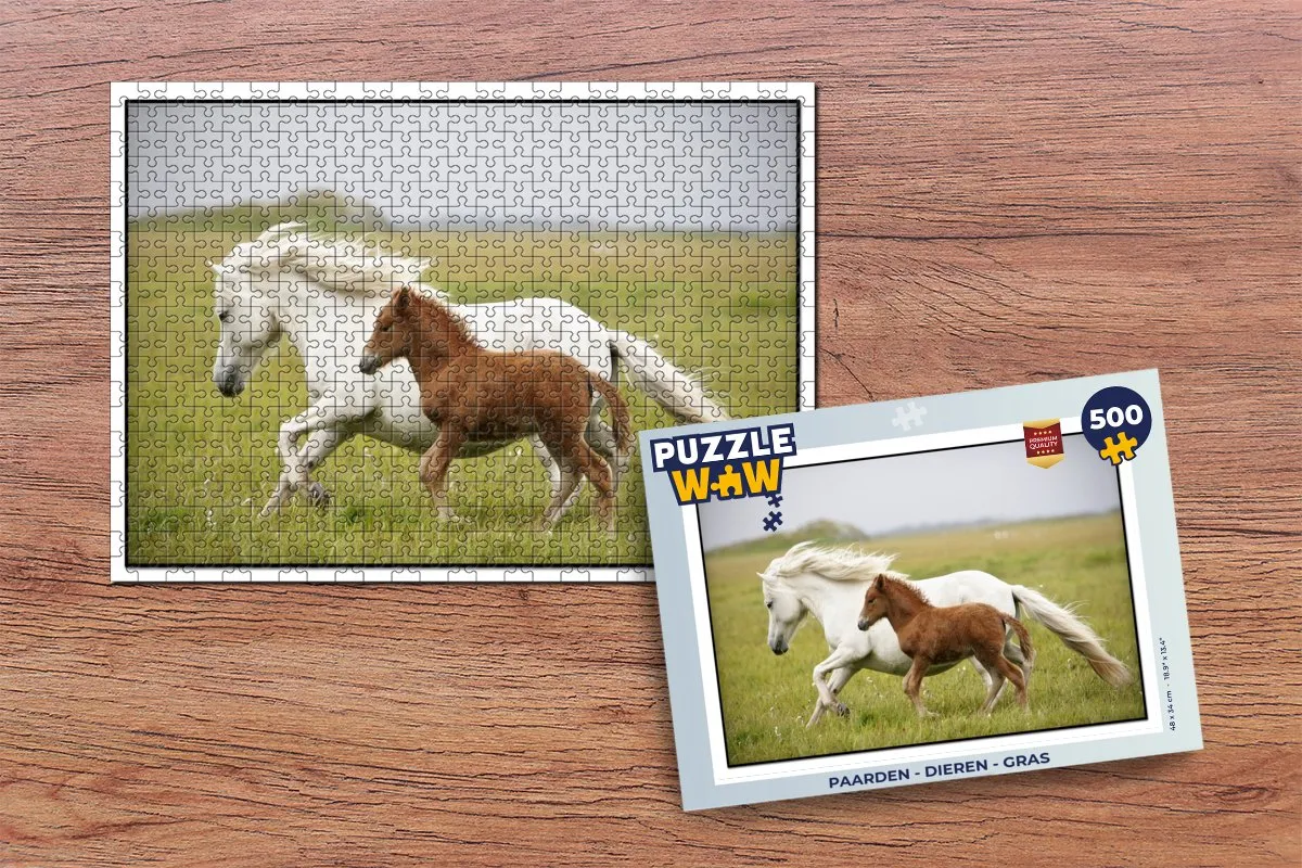 PuzzleWow Paarden Dieren Gras Legpuzzel 500 Stuks - Multicolor