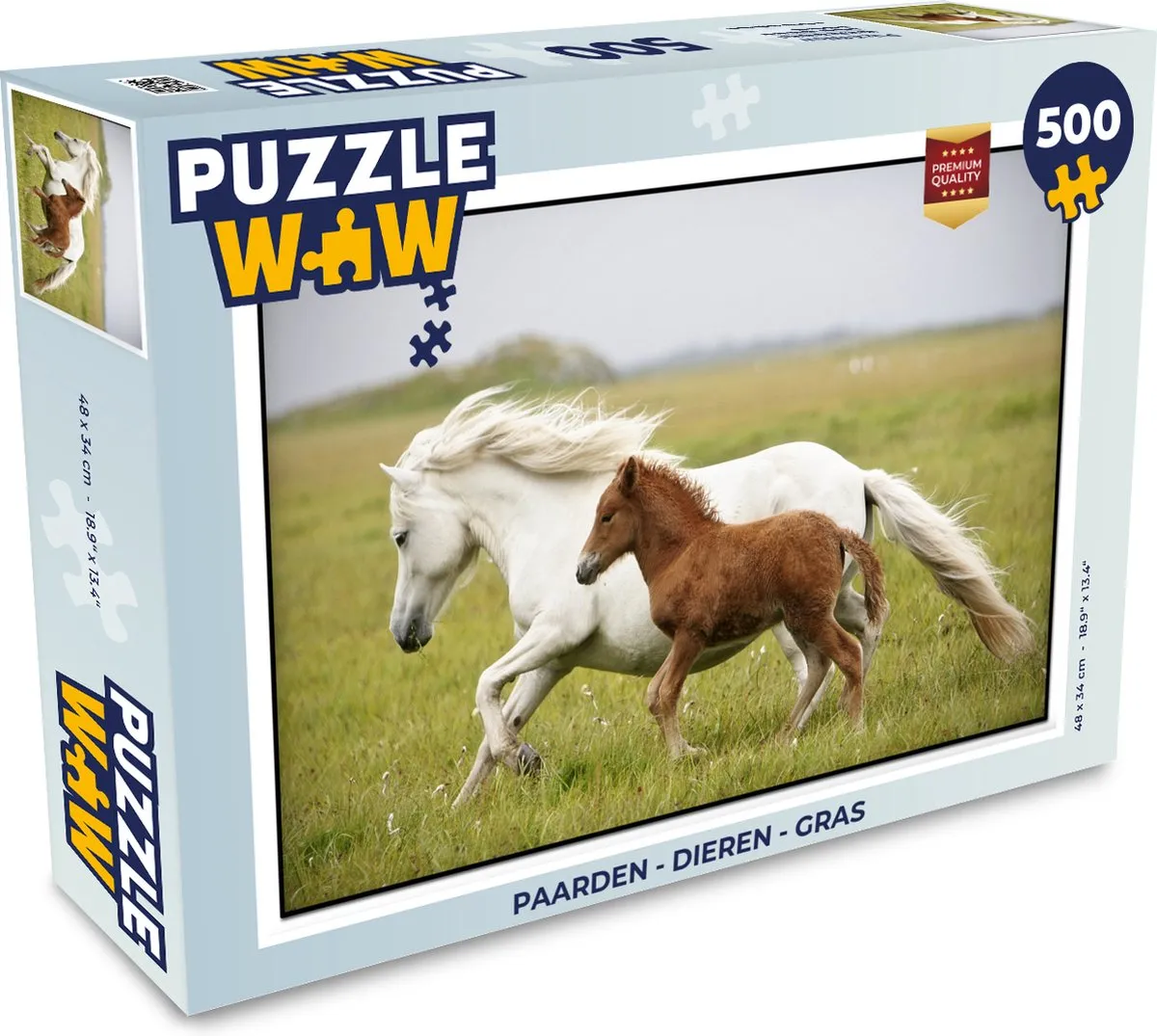 PuzzleWow Paarden Dieren Gras Legpuzzel 500 Stuks - Multicolor