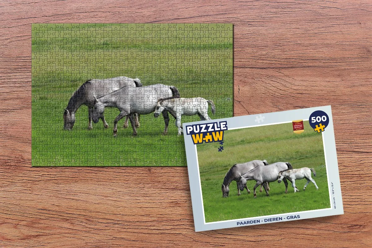 PuzzleWow Paarden Dieren Gras Legpuzzel 500 Stuks - Multicolor