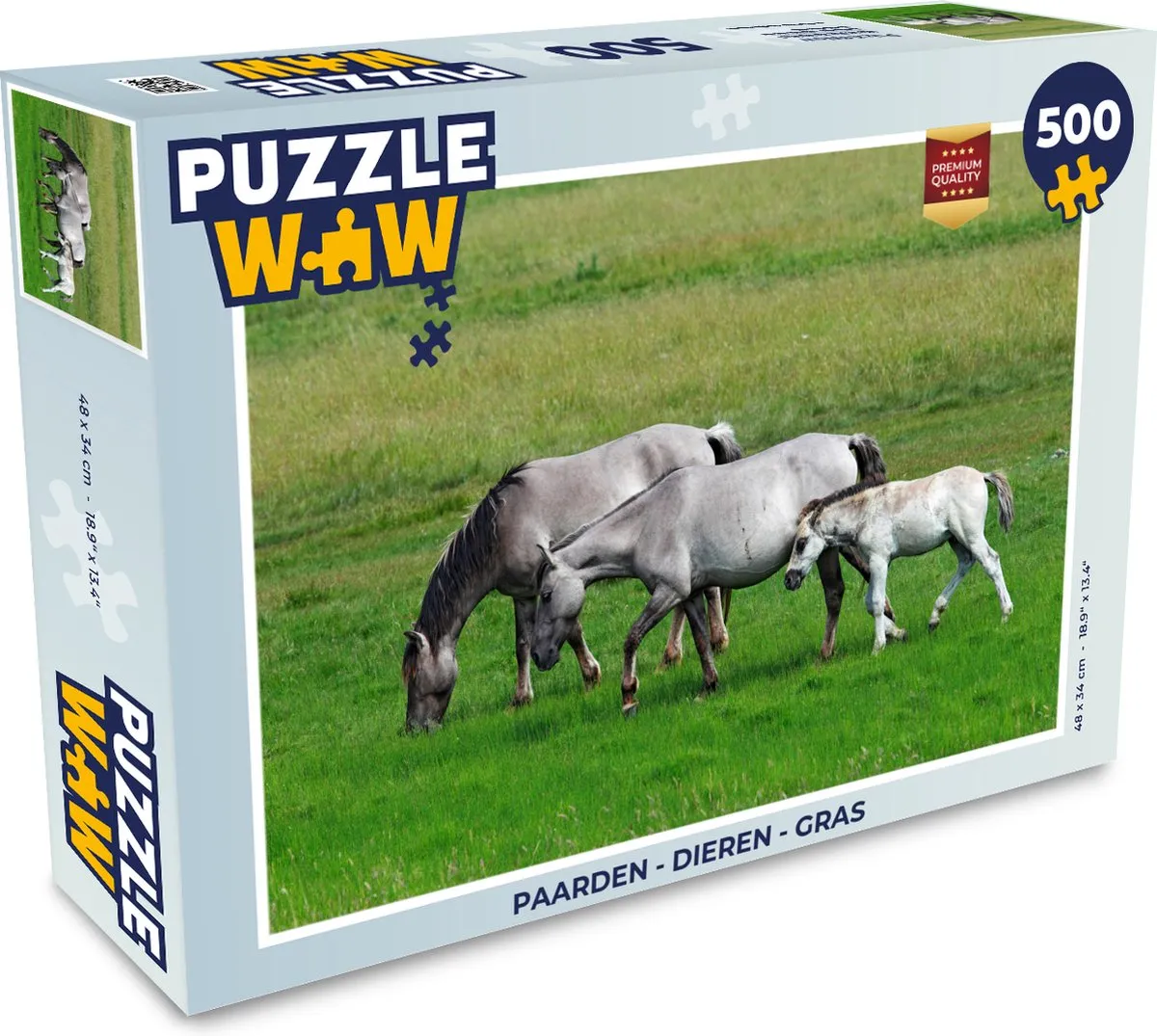 PuzzleWow Paarden Dieren Gras Legpuzzel 500 Stuks - Multicolor