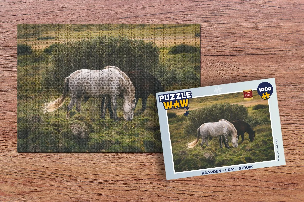 PuzzleWow Paarden Gras Struik Legpuzzel 1000 Stuks - Multicolor