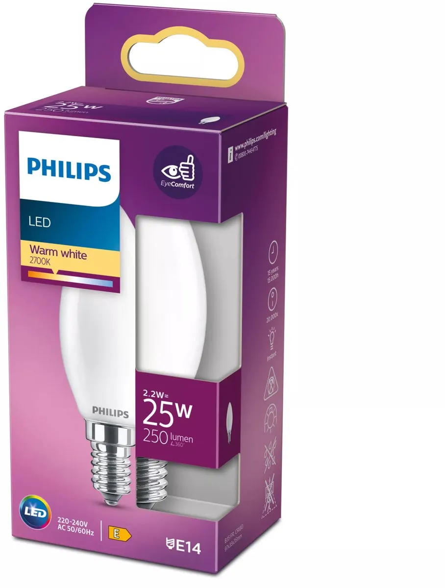 Philips LED Kaarslamp E14 Warmwit 2.2W Mat