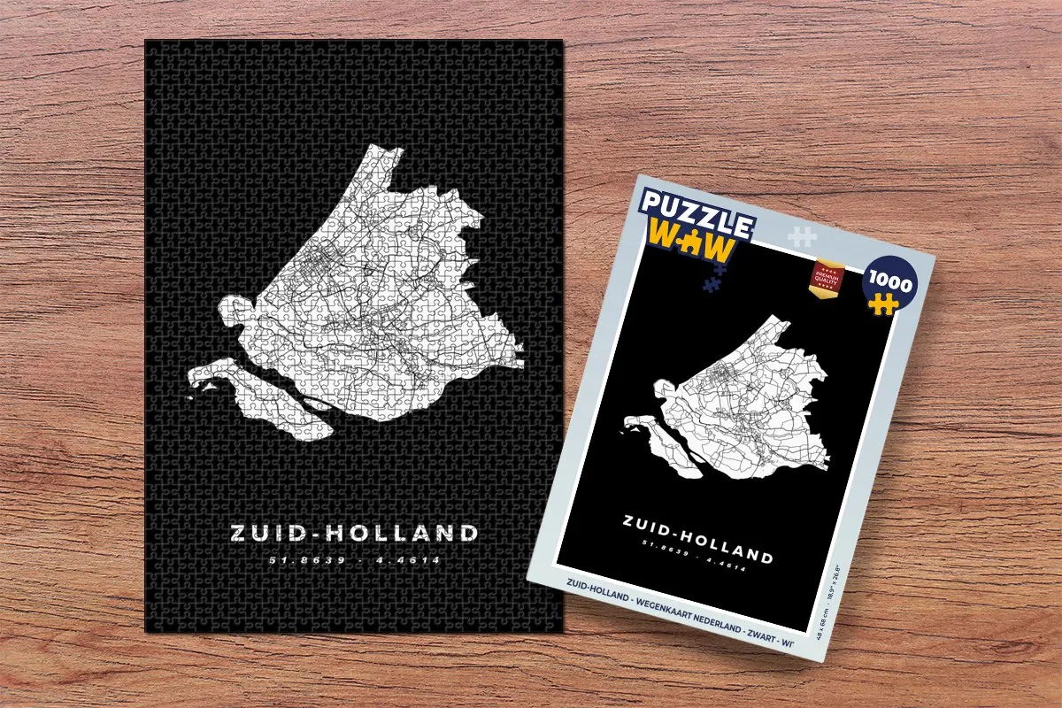 PuzzleWow Zuid-Holland Wegenkaart Nederland Legpuzzel 1000 Stuks - Multicolor