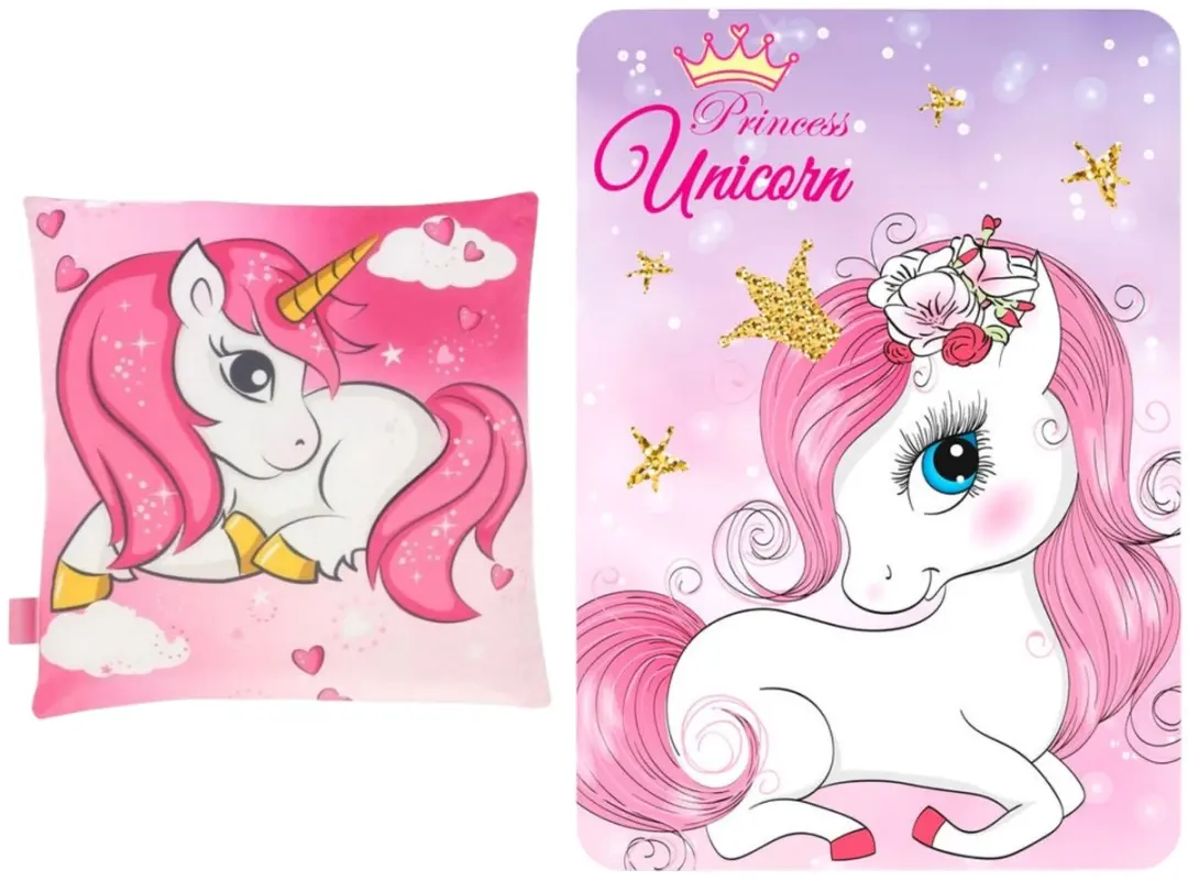 Unicorn Slaapkamerset Roze - Kussen & Fleece Deken - afbeelding 2 van 4