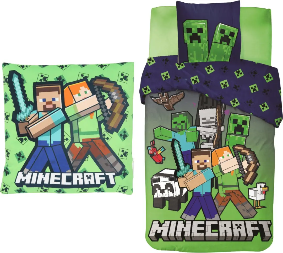 Minecraft Eenpersoons Slaapkamerset - Dekbedovertrek + Kussensloop - afbeelding 2 van 6