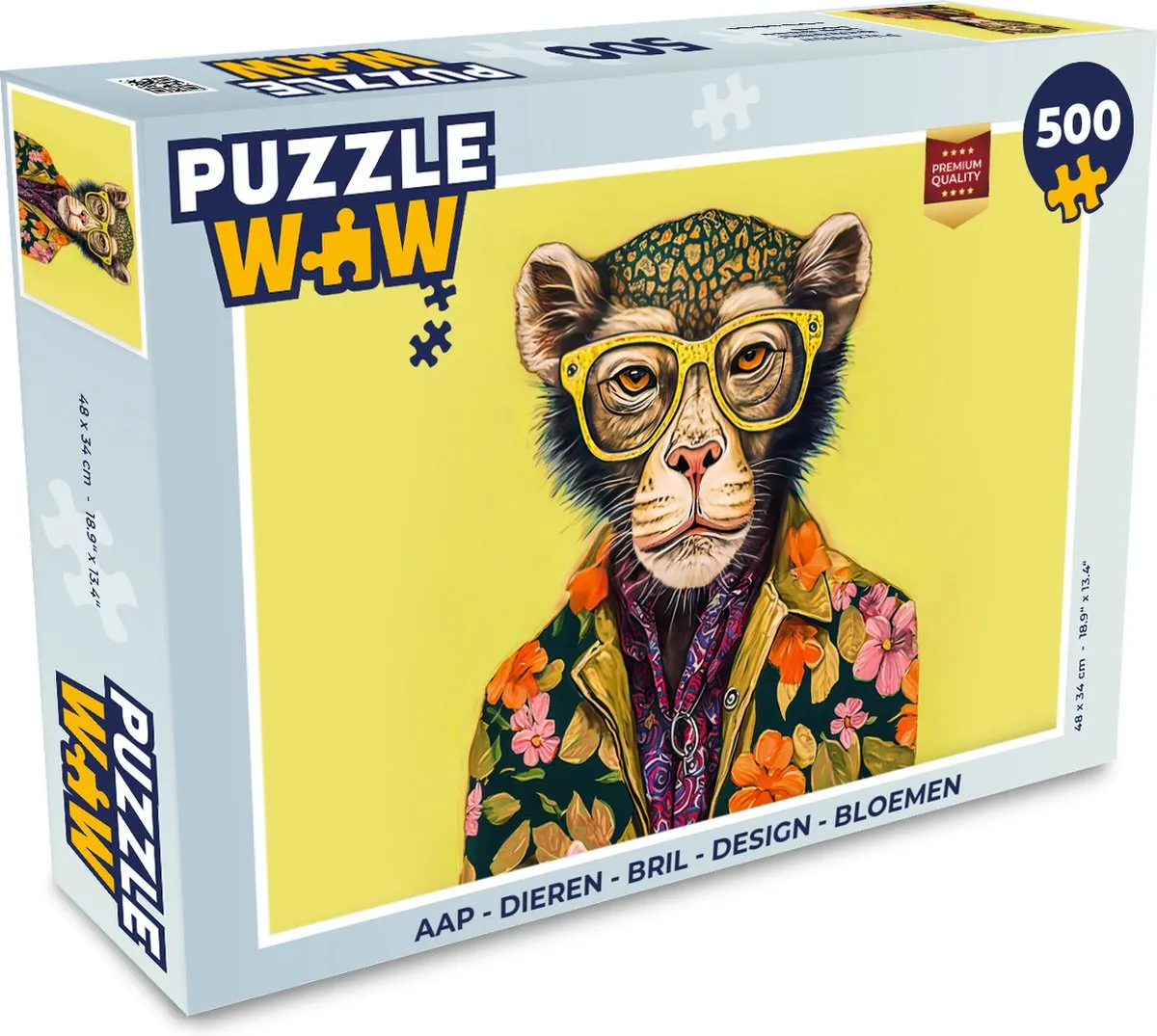 PuzzleWow Aap Bril Design Legpuzzel 500 Stuks - Multicolor