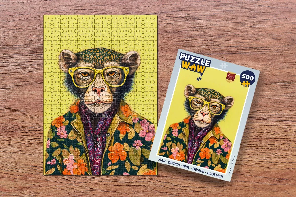 PuzzleWow Aap Bril Design Legpuzzel 500 Stuks - Multicolor