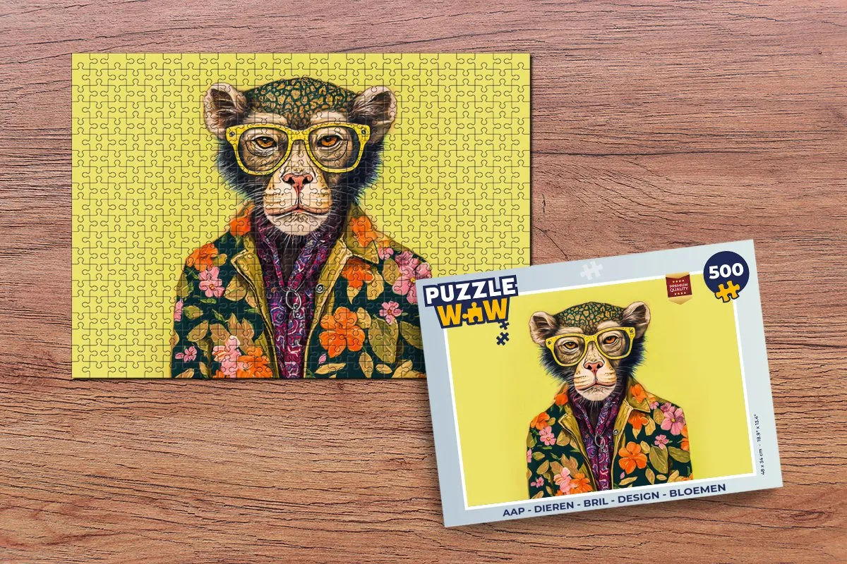 PuzzleWow Aap Bril Design Legpuzzel 500 Stuks - Multicolor