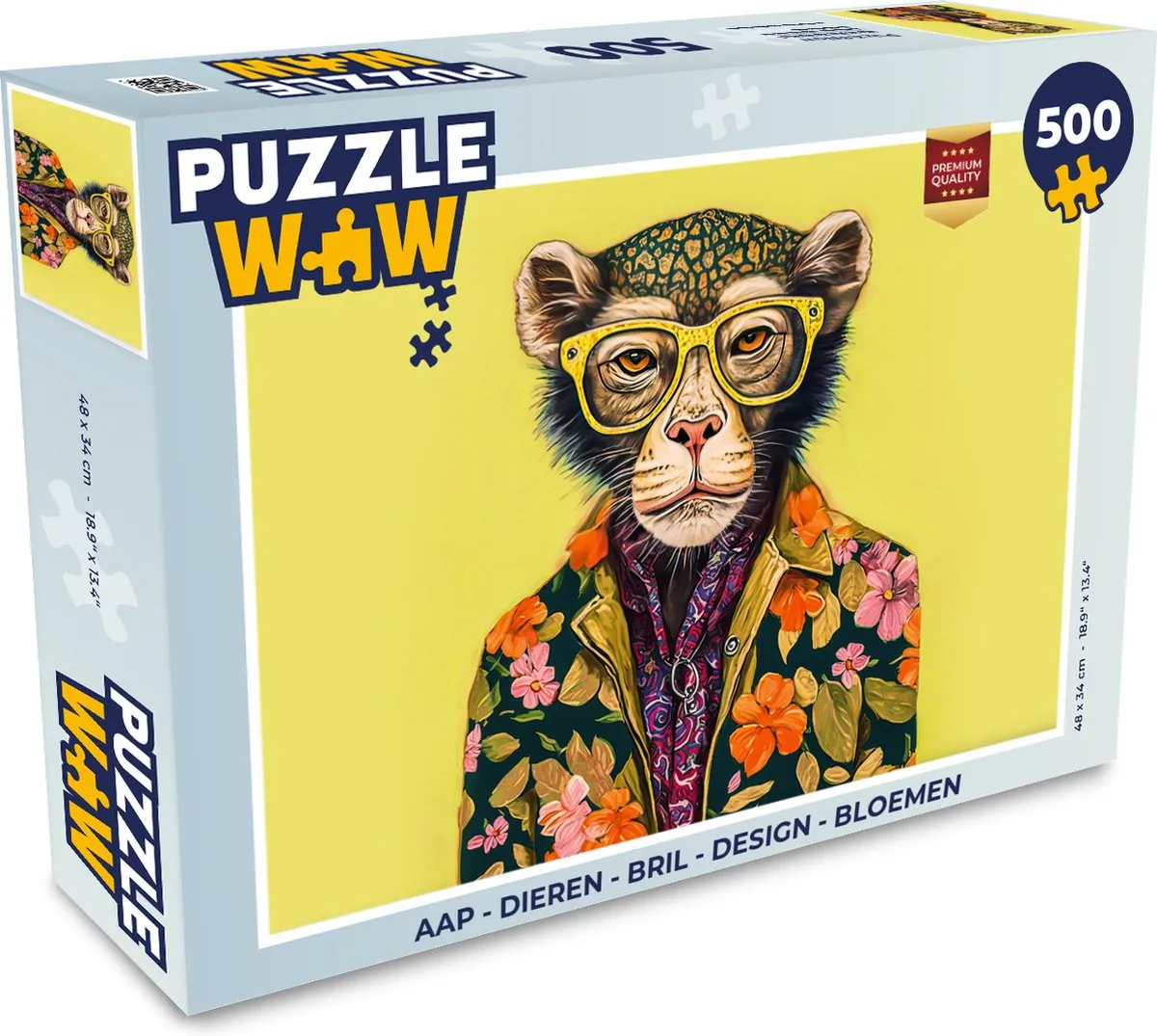 PuzzleWow Aap Bril Design Legpuzzel 500 Stuks - Multicolor