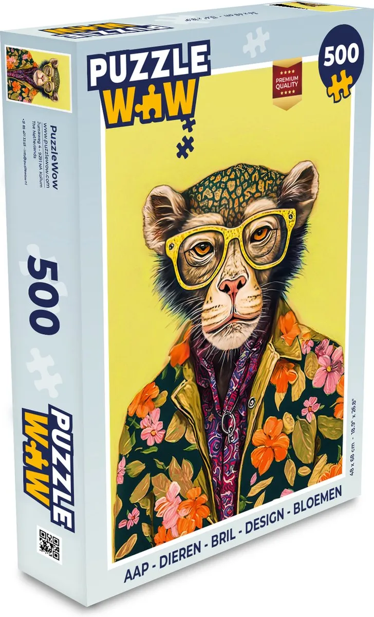 PuzzleWow Aap Bril Design Legpuzzel 500 Stuks