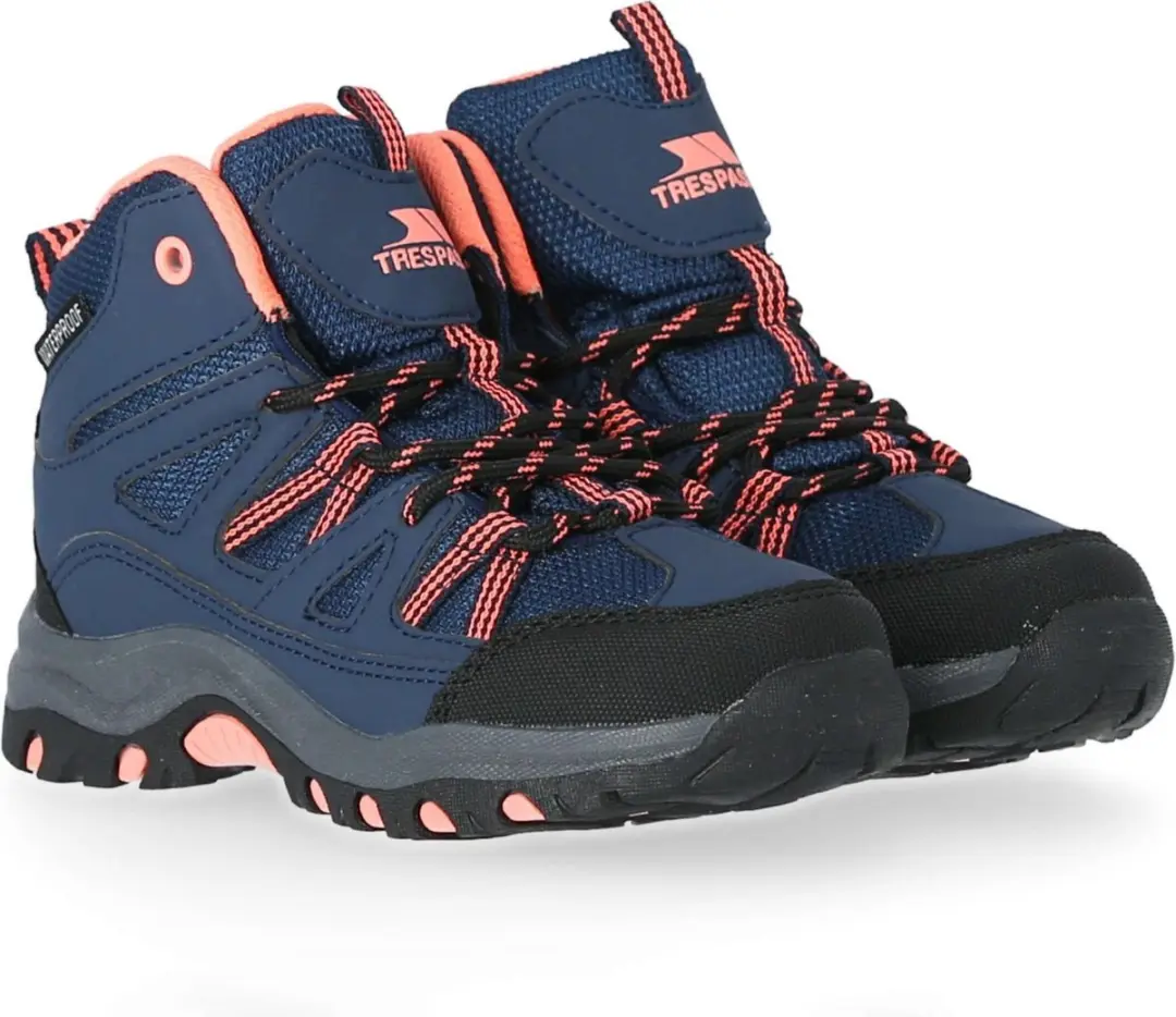 Trespass Childrens/Kids Gillon Mid Cut Walking Boots (Navy/Neon Coral)