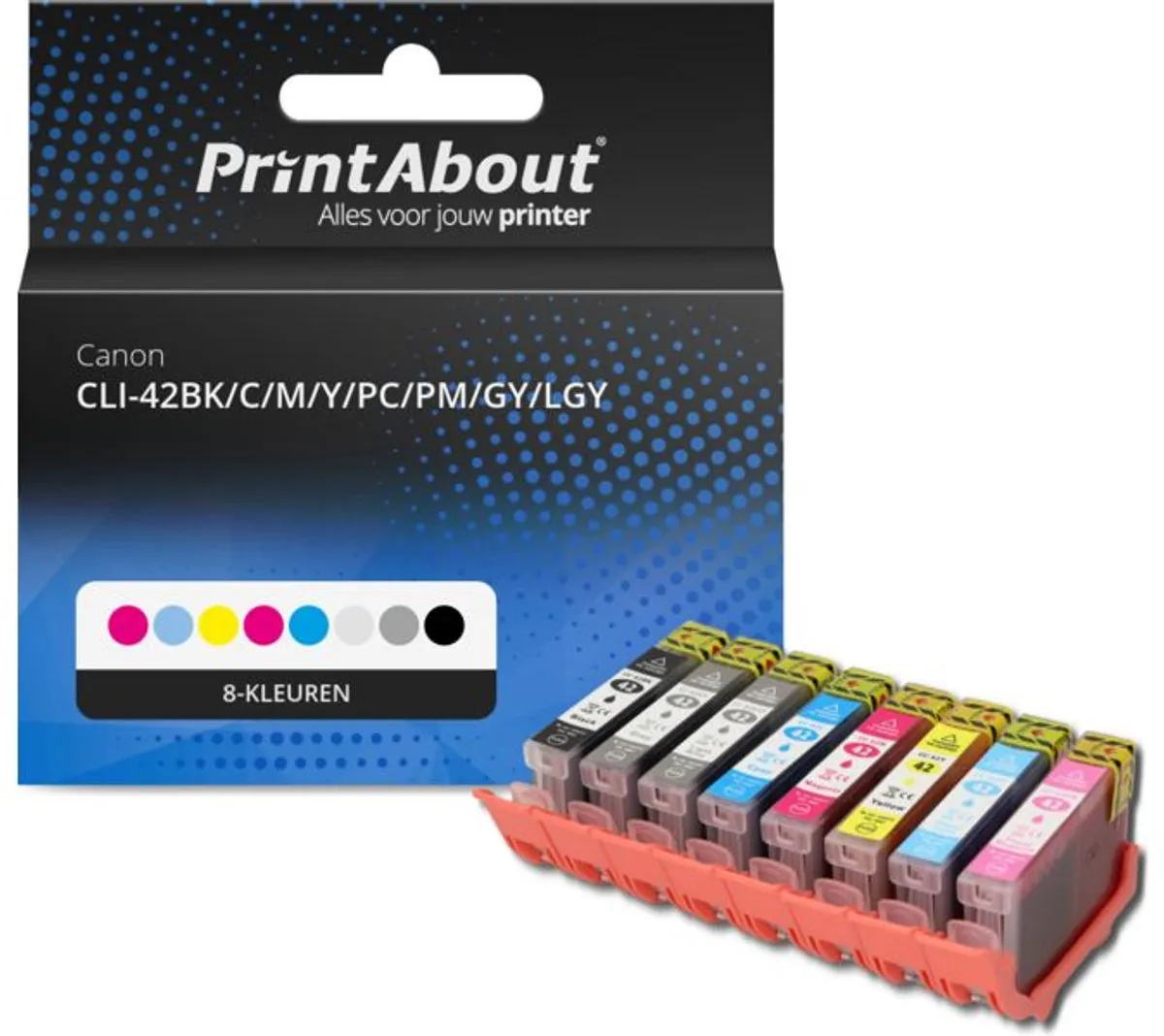 PrintAbout CLI-42BK/C/M/Y/PC/PM/GY/LGY Inktcartridges - 8 Stuks - Canon