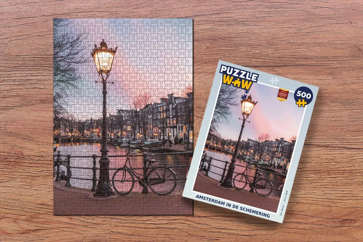 PuzzleWow Amsterdam in de schemering Legpuzzel 500 Stuks - Multicolor