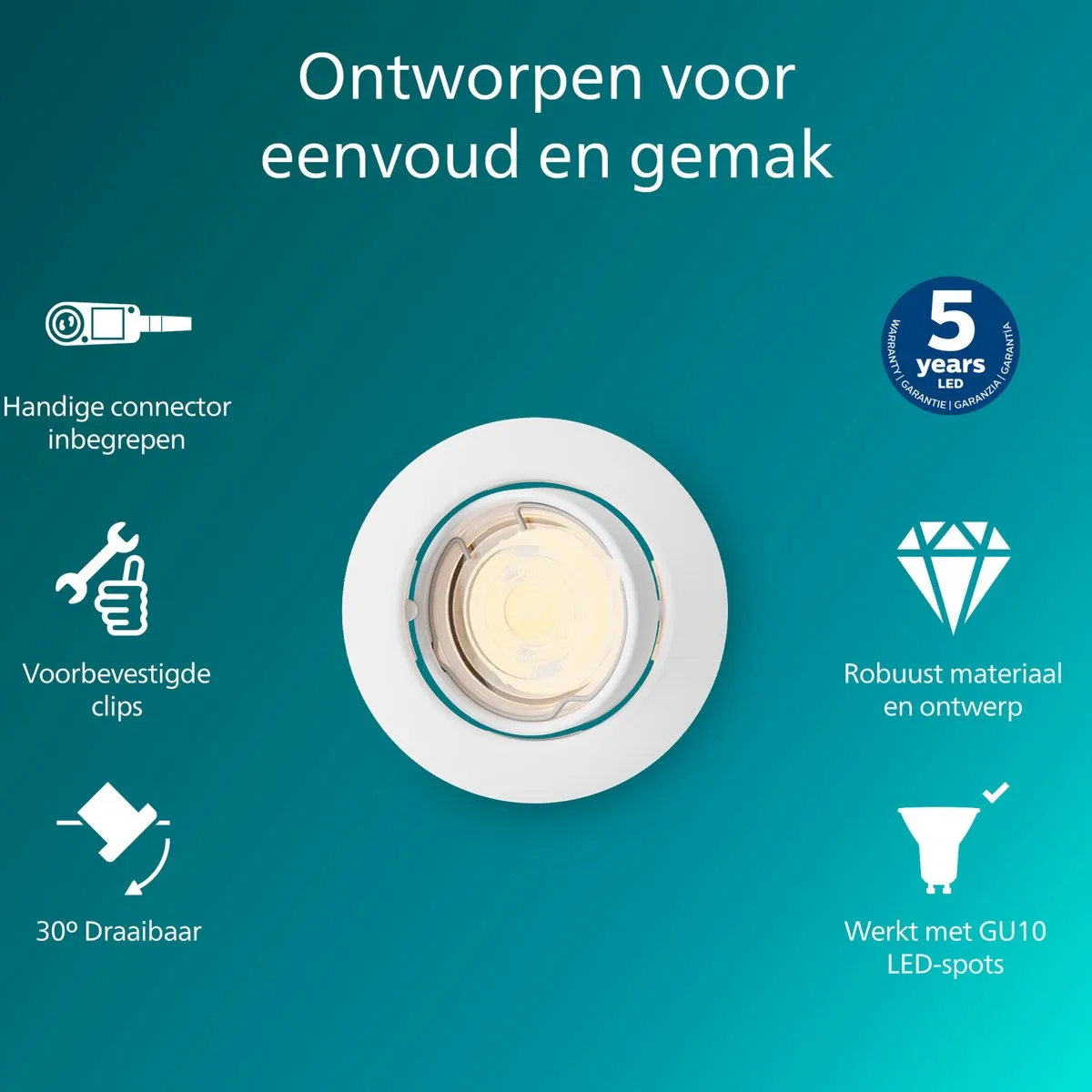 Philips Peridot Inbouwspot GU10 7W - Wit
