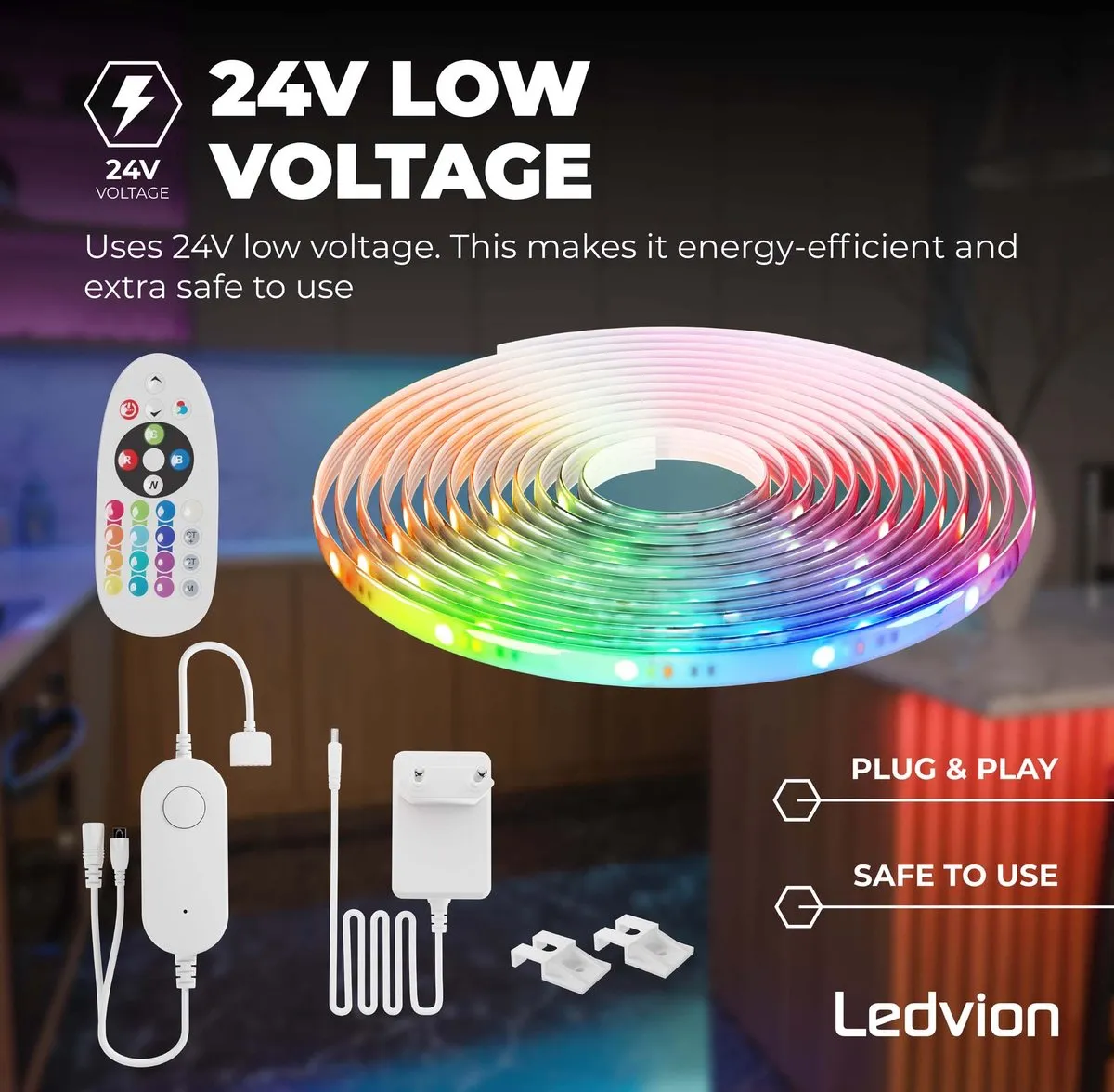 LEDVION SMART LED-Strip 5m RGBIC - 12V 12W